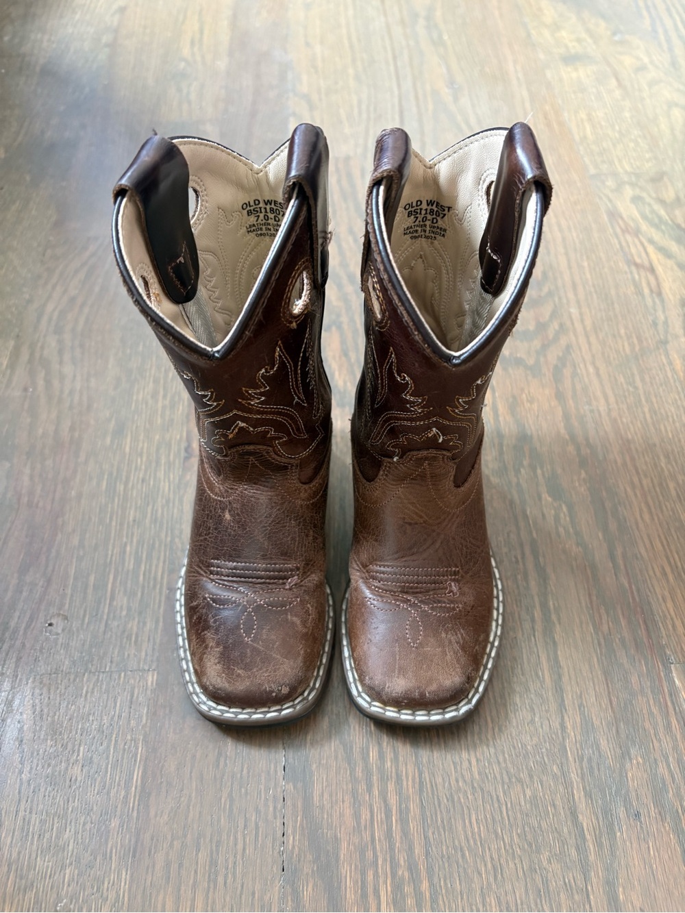 Old West Brown Leather Cowboy Boots — Toddler Size 7 🤠